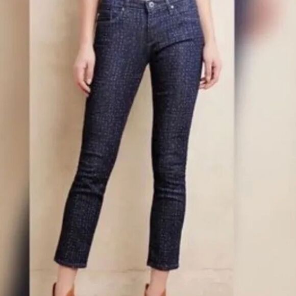 AG Stevie Ankle Polka Dot Slim Straight Leg Mid Rise Jean Blue White 25 x 27 - Picture 1 of 15
